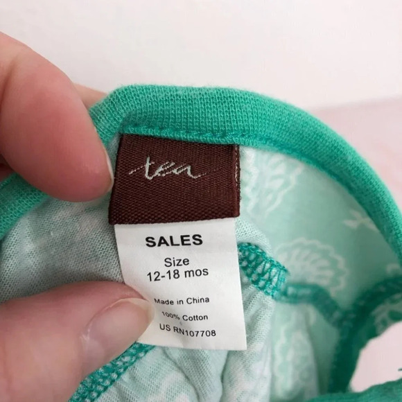 Tea Collection dress turquoise with white print flutter sleeve size 12-18 months - Picture 3 of 6